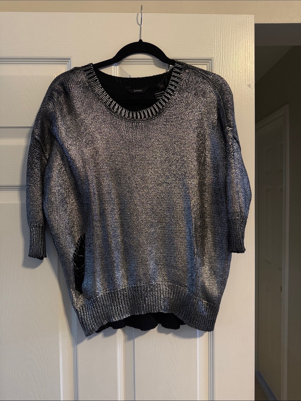 Guess Silver Metallic Scoop-Neck Sweater